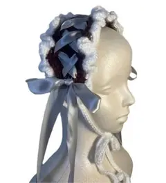 レトロ風フリル付きかぎ編みヘッドドレス