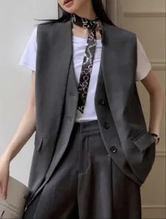 DAZY フロントボタンポケット　ノースリーブ　2IN1 ベスト　ジレ　グレー