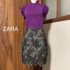 ザラベーシック✳︎ZARA BASIC✳︎千鳥格子×花柄ミニスカート✳︎美品