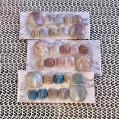 ZZ ネイルチップ　Mサイズ　フットネイル　ペディキュア　ピンク　青　脚用
