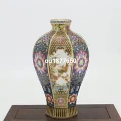 美品 九谷焼 明陶窯 花瓶 飾壺 金彩 花鳥図 牡丹 染錦 昭和レトロ 壺