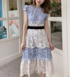 新品　SNIDEL　スナイデル　カラーブロッキングレースワンピース　インナー付き