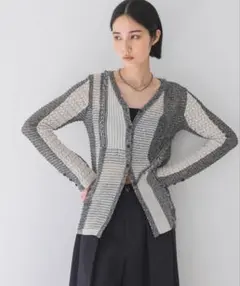 【新品タグ付き】 JEANASIS パッチワークメッシュVカーディガン