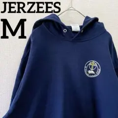 ジャージーズ【M】フーディー プルオーバー カレッジプリント 紺 綿 ネイビーのサムネイル