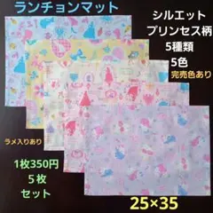 ランチョンマット、ランチクロス【5枚セット】★プリンセス柄５種類5色☆25×35
