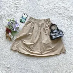 ピノーレ フレアスカート ギャザー L ミドル丈 ウエストゴム ナチュラル 夏のサムネイル