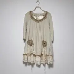 【アクシーズファム】アイボリー 七分袖 カットソー ワンピース M