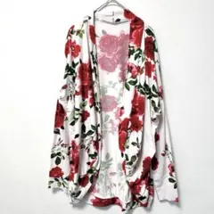 ⭐️レア✨大判ローズ柄 ドルマンスリーブ カーディガン ボレロ 羽織り 花柄 赤