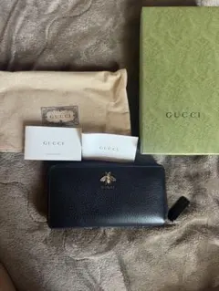 美品✨ GUCCI 長財布 ビー 蜂 黒 レザー ラウンドジップ - メルカリ