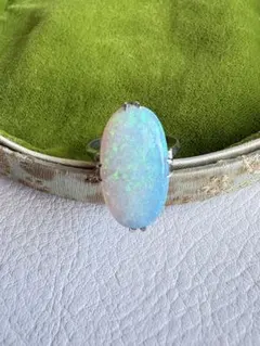 シルバーリング・オパール・千本透かし・天然石・約１２.５号・ヴィンテージ