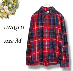 UNIQLO 長袖シャツ Mチェック 赤ネイビー カジュアル 胸ポケット4329