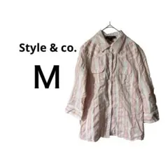 Style & co. ストライプ五分袖シャツ Ｍ　ピンク×ホワイト