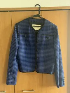 レトロ　イギリス製　JAEGER ギンガムチェック ノーカラージャケット