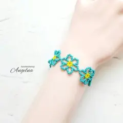 ビーズフラワーブレスレット/アンクレット　ターコイズ　Aタイプ