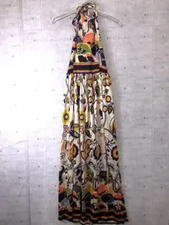 ヴィンテージ 古着 エキゾチック 花柄 ホルターネックロングワンピース