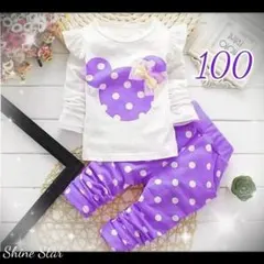 紫ドット 長袖Tシャツ 長ズボン 2点セット セットアップ 100 新品