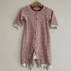 familiar 赤と白のストライプロンパース 70