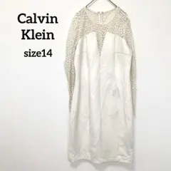 Calvin Klein カルバンクライン レース切替ワンピース ドレス 白14