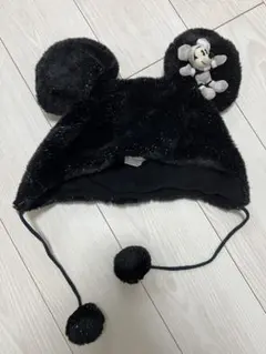 ミッキー風 耳付き帽子 黒