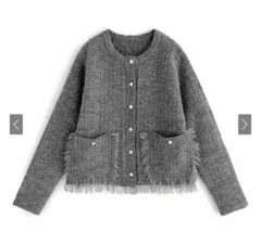 グレイル　フリンジツイードニットカーディガン