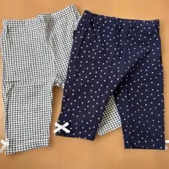 petit main パンツ 2点セット ネイビー・チェック7分丈