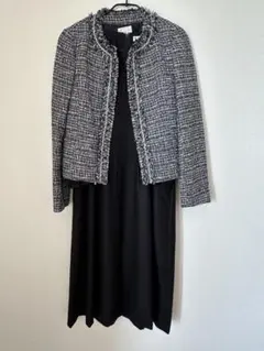 〈中古品〉組曲 Ｌサイズ ツイード風ジャケットとミディワンピースセット
