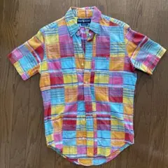 ラルフローレン　パッチワーク　チェックシャツ　半袖　古着