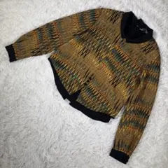 希少✨WISE ONE【M相当】幾何学柄プルオーバーブラウス 長袖 レトロ調