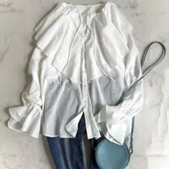 美品＊イエナ 23AW☆コットンシルクラッフルブラウス 定価1.2万円 ホワイト