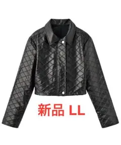 新品 LL フェイクレザー　キルティングジャケット　黒 ショート丈　キルティング