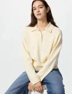 【美品】UNIQLO ユニクロ スムースコットンポロセーター イエロー 黄色