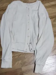 GU長袖リブカーディガン ホワイト XL