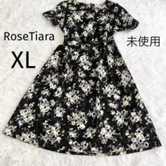 ローズティアラジャガードプリントフィット＆フレアワンピース 未使用 黒 XL花柄 ローズティアラジャガードプリントフィット＆フレアワンピース 未使用