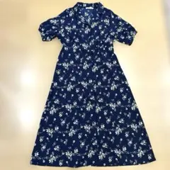 小花柄　ロングワンピース　ネイビー　レディース　夏