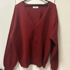 バーガンディ Vネック カーディガン