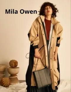 ★セール★ミラオーウェン　ベージュ×黒ユーティリティロングコート　マウンテン