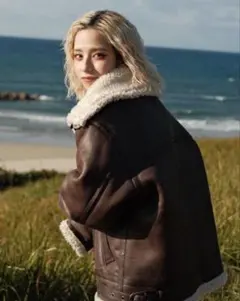 極美品　Ungrid フェイクムートン ボアブルゾン ダークブラウン