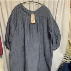 モ*ス様 バルーンスリーブ シャツワンピース ダンガリー青系　ダブルガーゼ綿麻
