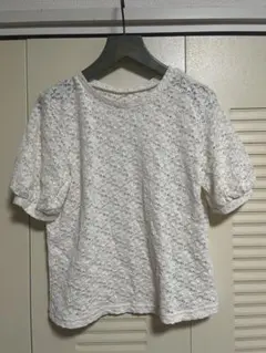 ホワイト レース パフスリーブ 半袖トップス M