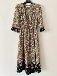 ZARA BASIC 小花 カシュクール ガウン ワンピース ベルト付き S