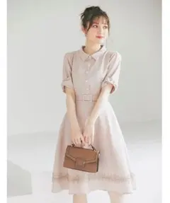新品未開封＊トッコ　リボンレースベルト付きシャツワンピース　パール上品清楚デート