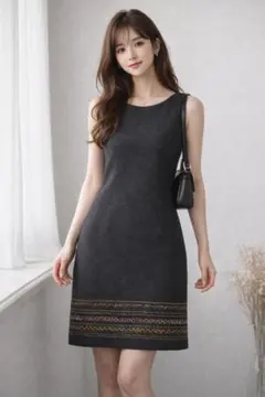 KUMIKYOKU 組曲 ウール混ノースリーブワンピース Sサイズ 刺繍入り