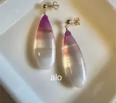 天然石　パープルバンドアゲート　ロングペアシェイプ　スタッドピアス③ アレル対応