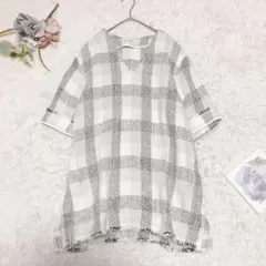 美品✨イエナ 麻100% ブロックチェック ツイード風 チュニックブラウスのサムネイル