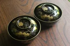 時代逸品！端正な黒漆に極上菊花蒔絵の映えるお椀2点（検輪島塗懐石椀