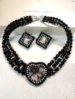 ヴァンドーム青山 ネックレスとイヤリングのセット 黒ビーズ アンティーク