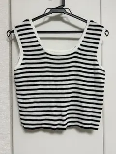タンクトップ　ボーダー　ストライプ　ニット　インナー　レディース　白黒　しまむら