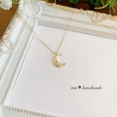 ジルコニア＊ムーンネックレス　14kgfチェーン変更可 ゴールド 月 星 CZ