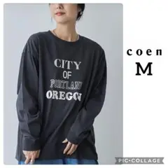 新品タグ付 メタリックロゴプリント長袖Tシャツ ダークグレイ Mサイズ coen