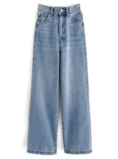 ハイウエストセミワイドデニムパンツ